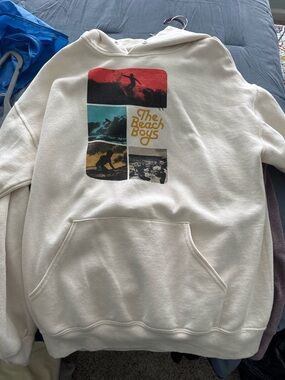 The Beach Boys White Graphic Hoodie - Retro Surf Panels. Sz large